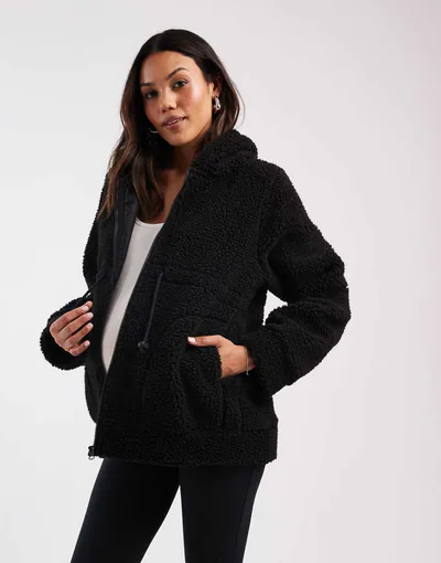ASOS Mamalicious maternity 3-in-1 teddy jacket with removable front hooded baby attachment in black