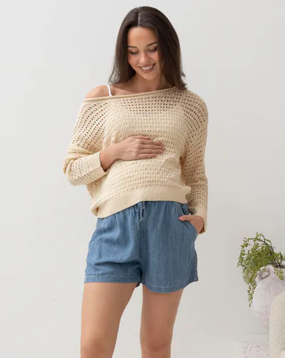Angel Maternity Valerie Maternity Crochet Sweater Beige