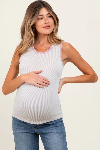 PinkBlush Ivory Solid Ribbed Maternity Tank Top