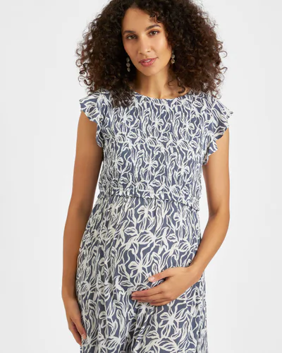 Ripe Maternity Edie Nursing Dress  Washed Indigo / White