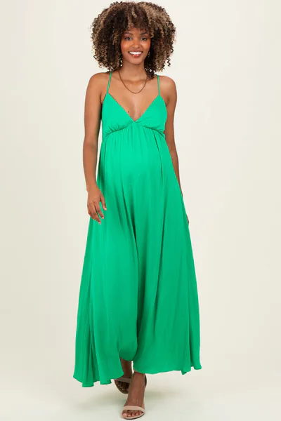 PinkBlush Peridot V-Neck Open Back Maternity Maxi Dress