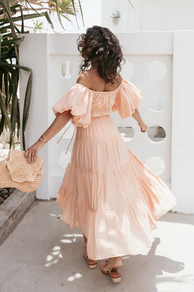 Petal & Pup Julie Off Shoulder Midi Dress - Peach