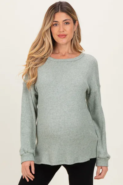 PinkBlush Sage Puff Sleeve Solid Maternity Sweater Top
