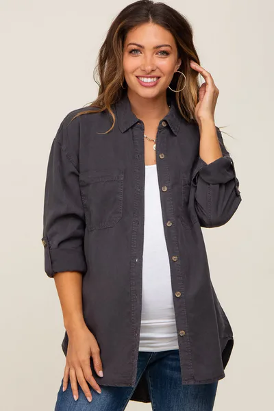 PinkBlush Charcoal Button Down Maternity Top
