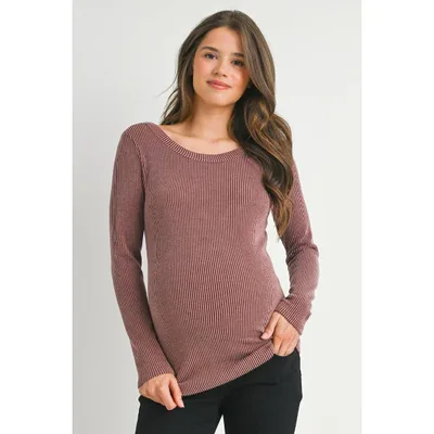 Target Hello Miz Women's Ribbed Scoop Neck Long Sleeve Maternity Top - Red Brown - X Large