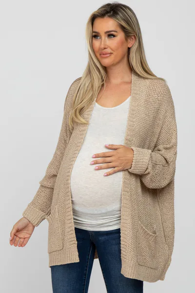 PinkBlush Beige Cuff Sleeve Maternity Cardigan