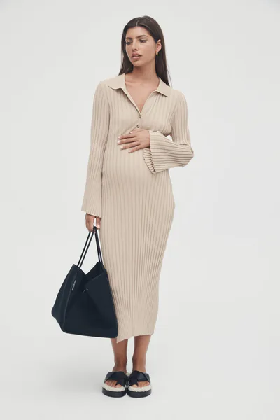 Legoe Heritage Luxe L/S Polo Dress (Latte) - FINAL SALE