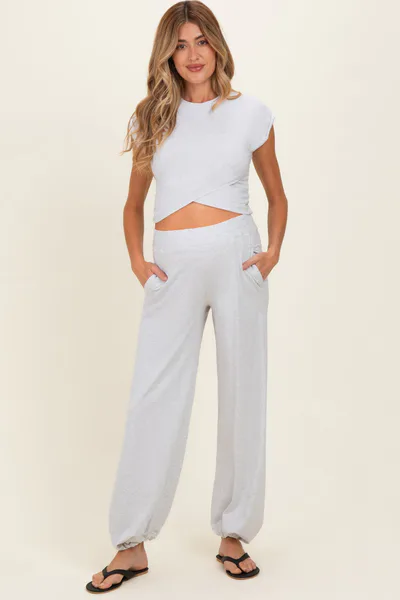 PinkBlush Light Heather Grey Cropped Tank Pant Maternity Set