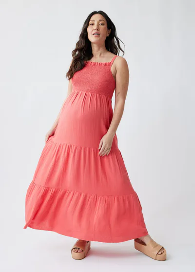Ingrid & Isabel Tiered Linen Maternity Maxi Dress
