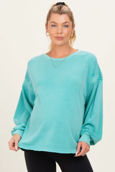 PinkBlush Turquoise Oversized Cutout Back Maternity Sweatshirt