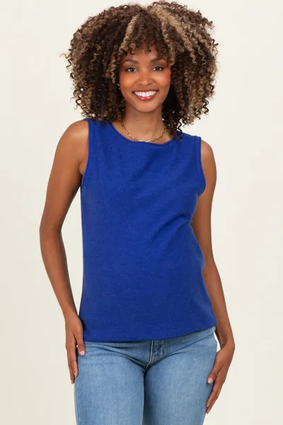 PinkBlush Royal Blue Sleeveless Knit Maternity Top