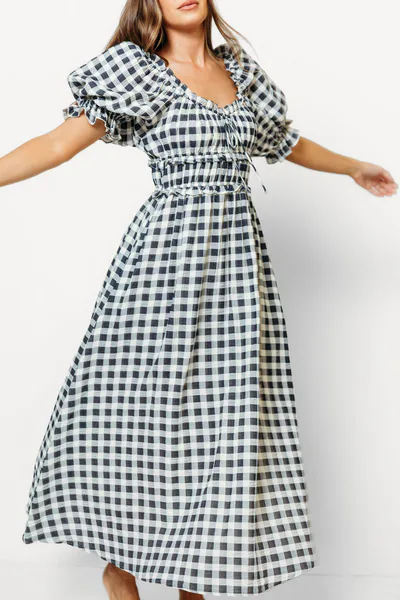 Worth Collective Sydnee Maxi Dress in Navy Gingham - Bump Friendly & Inclusive Sizing *9/16 PRE-ORDER*