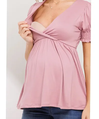 Bump City The Adelaide Smocked Sleeve Maternity & Nursing Top