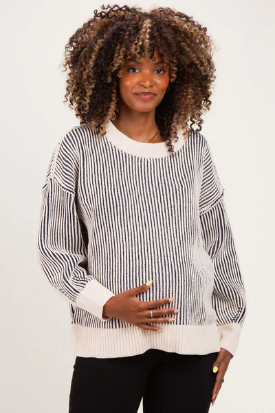 PinkBlush Navy Two Tone Oversized Maternity Sweater