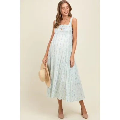 Target Pinkblush Light Blue Cotton Floral Square Neck Sleeveless Maternity Maxi Dress Medium