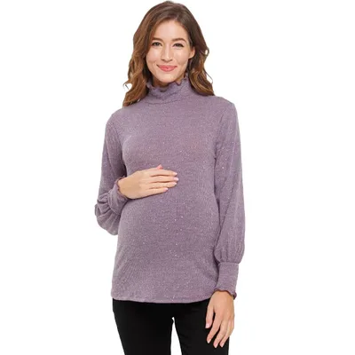 Target Hello Miz Women's Mock Neck Long Sleeve Shimmer Maternity Top - Mauve - Medium