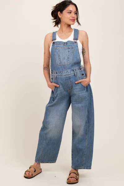 PinkBlush Blue Barrel Leg Maternity Overalls
