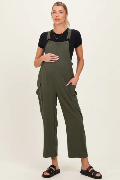 PinkBlush Olive Straight Leg Maternity Adjustable Overalls