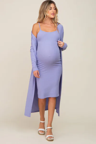PinkBlush Lavender Ribbed Cardigan 2 Piece Maternity Set