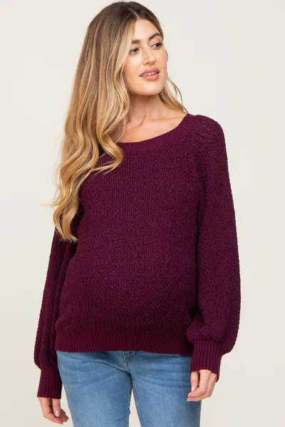PinkBlush Plum Popcorn Knit Raglan Maternity Sweater
