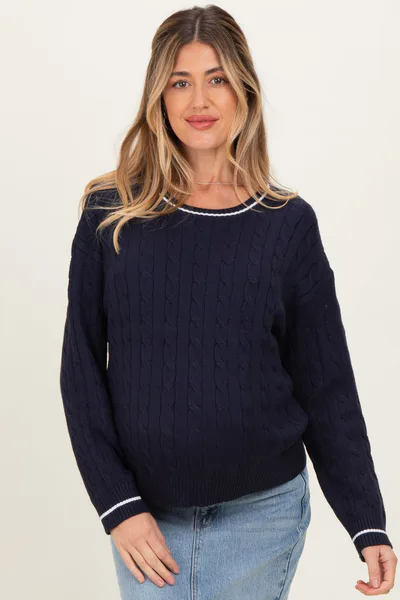 PinkBlush Navy Chunky Cable Knit Maternity Sweater