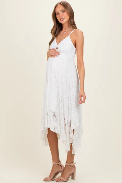 PinkBlush Ivory Twist Front Lace Maternity Maxi Dress