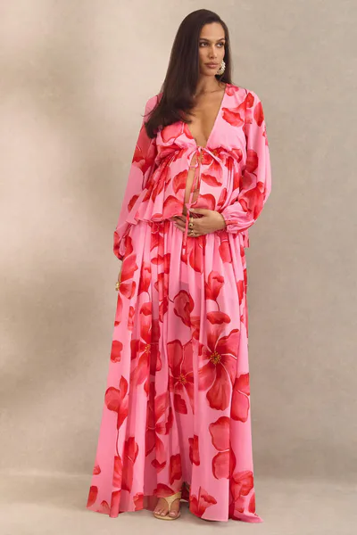 Club L London Asella | Pink Chiffon Maxi Skirt