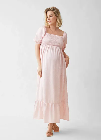 Ingrid & Isabel Smocked Tiered Maternity and Nursing Maxi Dress