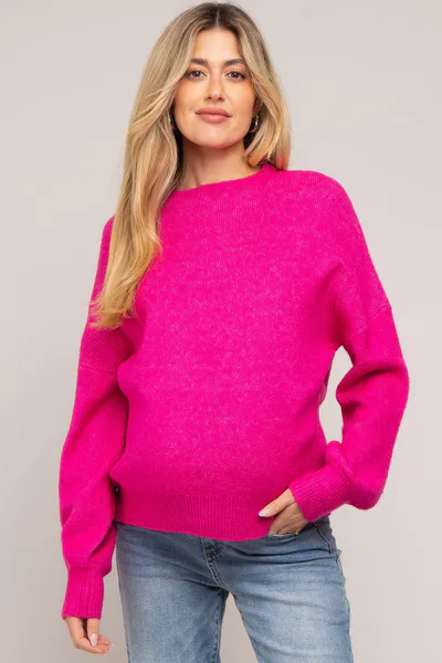 PinkBlush Fuchsia Bubble Sleeve Maternity Sweater