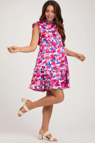 PinkBlush Light Pink Floral Mock Neck Maternity Dress