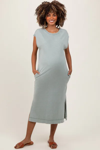 PinkBlush Sage Casual Sleeveless Pocketed Maternity Midi Dress