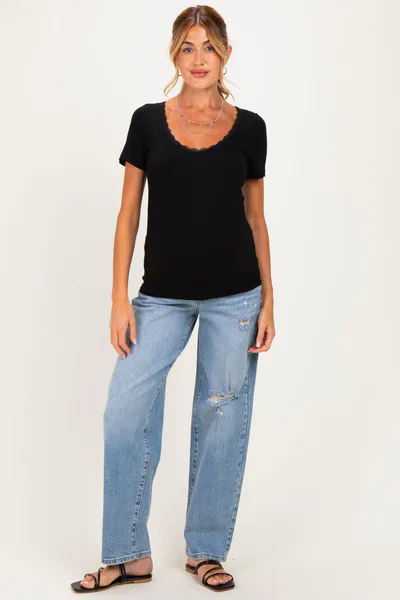 PinkBlush Light Wash Maternity Baggy Dad Jeans