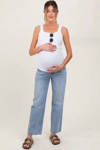 PinkBlush Blue Straight Leg Ankle Maternity Jeans