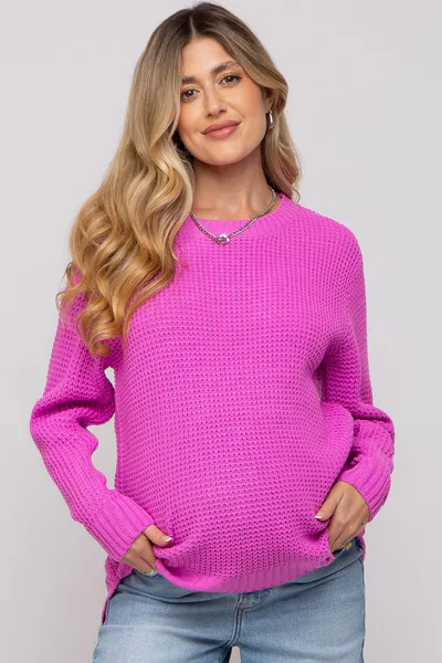 PinkBlush Pink Waffle Knit Round Hem Maternity Sweater