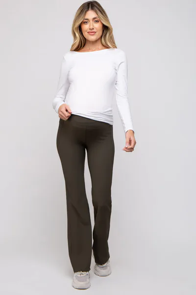 PinkBlush Olive Ribbed Maternity Flared Leggings