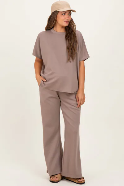 PinkBlush Mocha Curved Hem Tee Pants Maternity Lounge Set