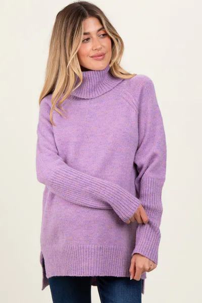 PinkBlush Lavender Contrast Rib Turtle Neck Maternity Sweater