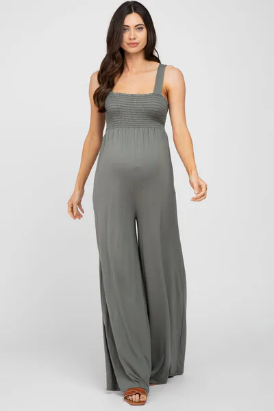 PinkBlush Olive Sleeveless Wide Leg Maternity Jumpsuit