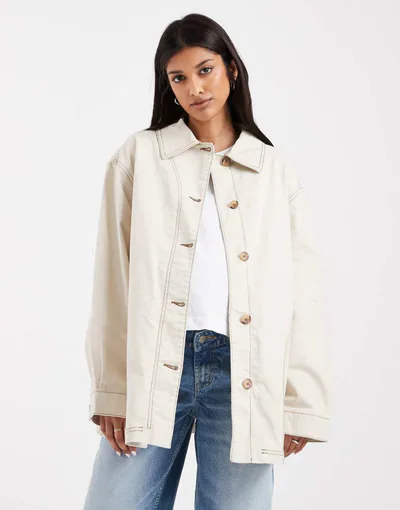 ASOS oversized cotton Harrington jacket in oatmeal