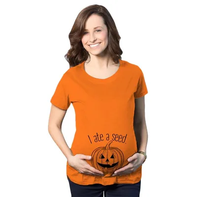 Target Maternity I Ate A Seed T Shirt Halloween Jack O Lantern Pumpkin Pregnancy Tee - Crazy Dog Maternity T Shirt For Halloween Season Orange S