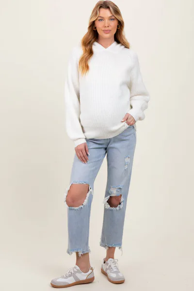PinkBlush Light Blue Distressed Open Knee Straight Leg Maternity Jeans