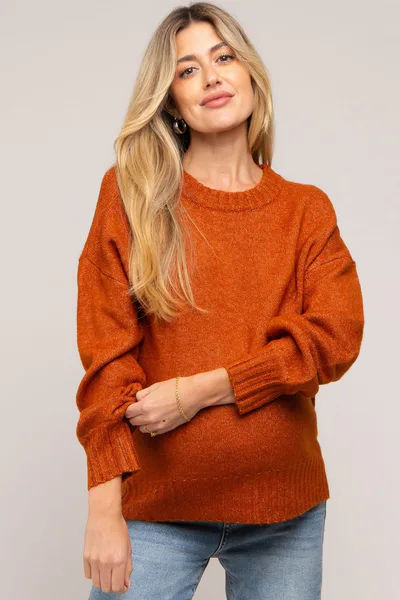 PinkBlush Rust Ribbed Cuff Maternity Sweater