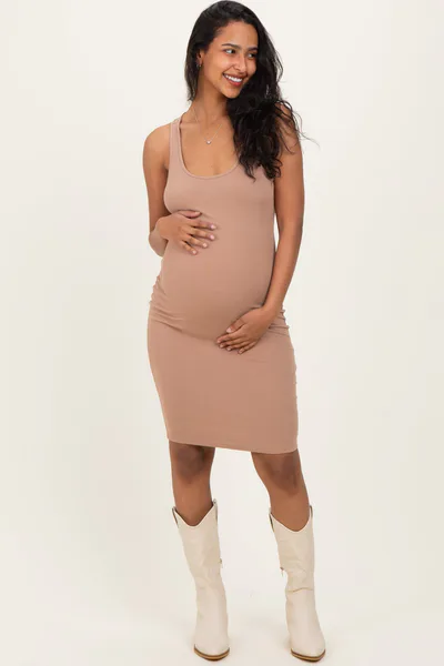PinkBlush Light Taupe Rib Knit Sleeveless Maternity Dress