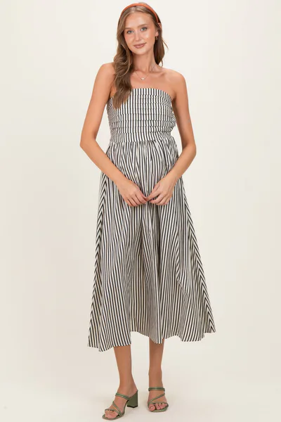 PinkBlush Off White Striped Strapless Maternity Maxi Dress