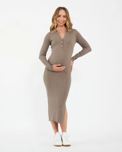 Ripe Maternity Sammy Knit Polo Dress  Mocha