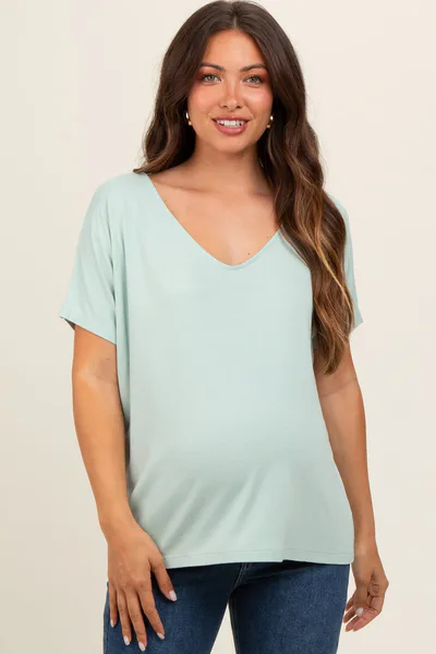 PinkBlush Mint Short Dolman Sleeve V-Neck Maternity Top