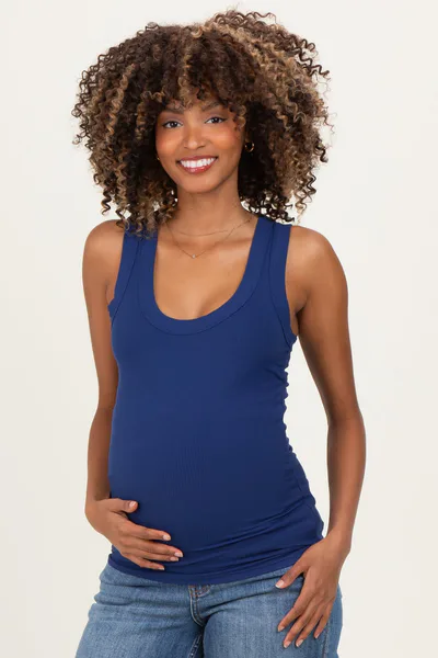 PinkBlush Navy Ribbed Scoop Neck Maternity Tank Top