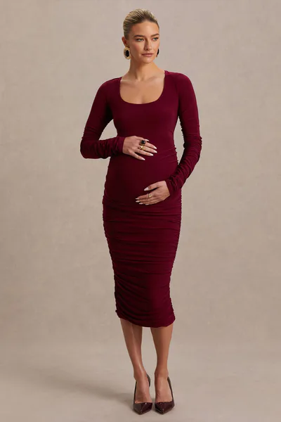 Club L London Saffron | Berry Scoop-Neck Maternity Midi Dress