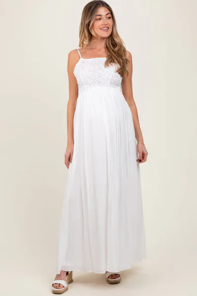 PinkBlush White Lace Bodice Cutout Tie Back Maternity Maxi Dress
