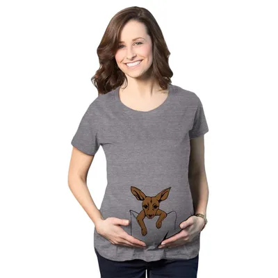 Target Maternity Peeking Kangaroo T Shirt Cute Pregnancy Tee - Crazy Dog Maternity T Shirt Gift for Mom to be Dark Grey XL